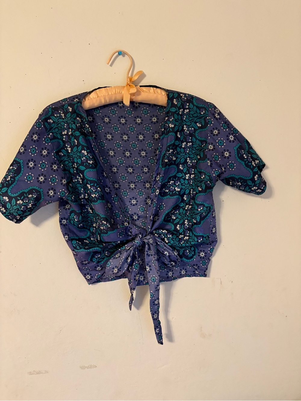 Jezebel Purple and Teal Paisley Tie-Front Crop Top